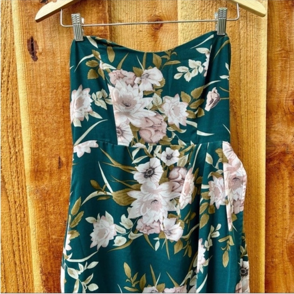 πΏ Green and Blush Floral Strapless Sweetheart Tulip Midi Dress πΏ - Picture 3 of 10